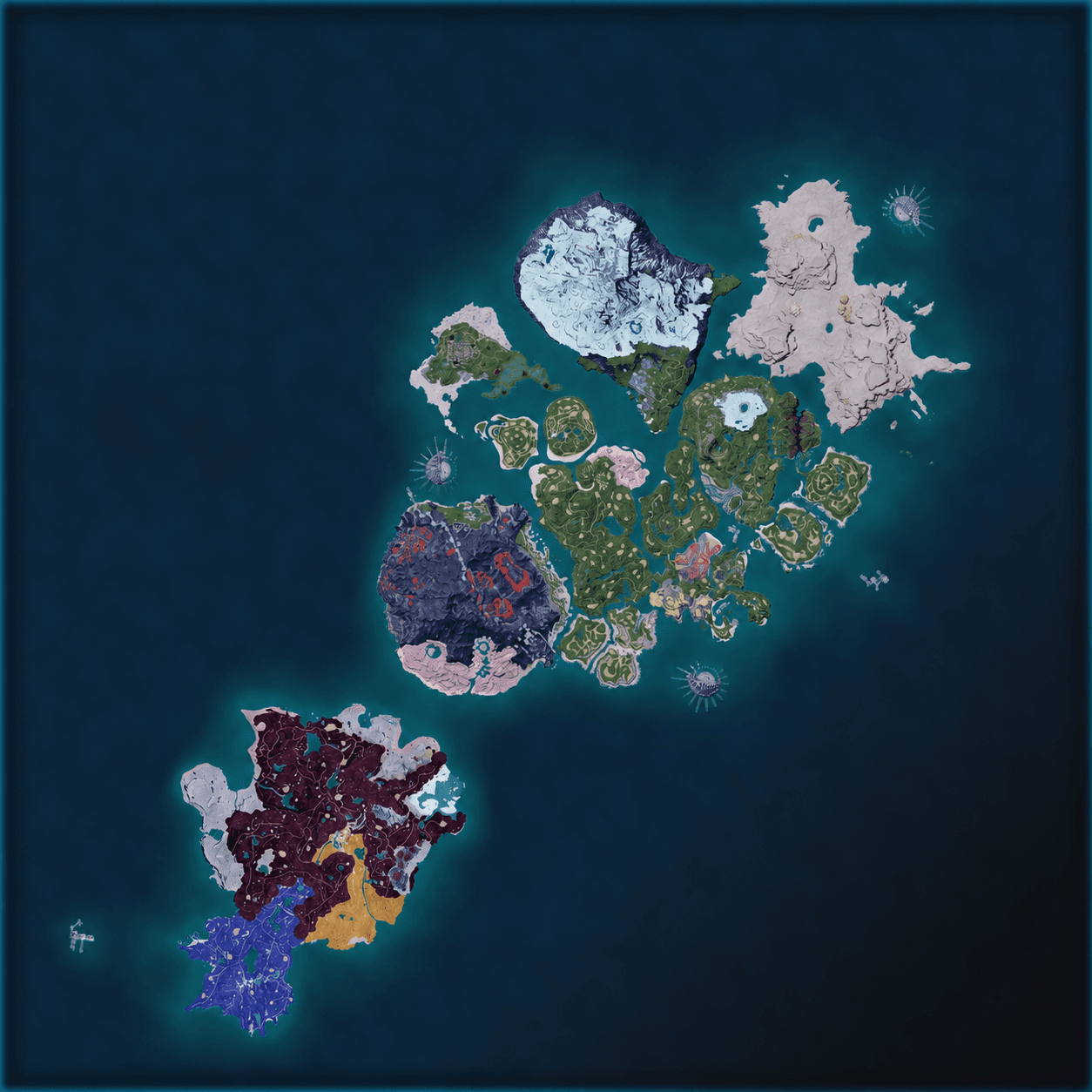 Feybreak region map with three approximate Hardwood rough-tree cluster markers
